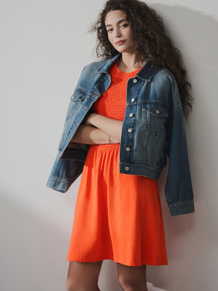 Naranja - Cap Sleeve Shirred Body Jersey Mini Dress - Imagen 2 de 7