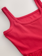 Red Sleeveless Square Neck Tiered Midi Summer Dress - Image 6 of 6