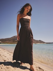 Chocoladebruin - Bandeau midi-jurk met aangerimpelde body - Afbeelding 2 van 8