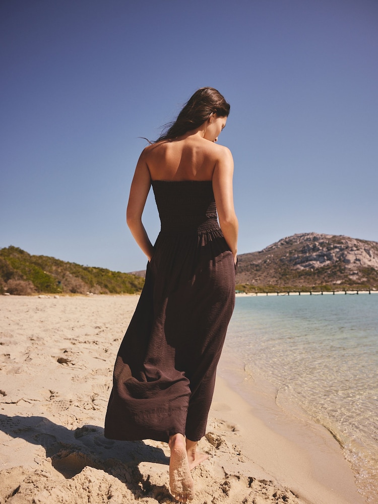 brown bandeau dress Sheila | Dark Brown Bandeau Maxi Dress With Scarf Detail