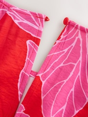 Red/Pink Floral Printed Puff Sleeve Midi Dress - Image 7 of 8