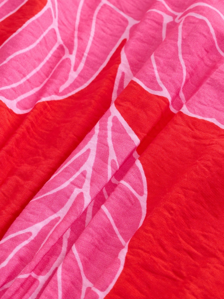 Red/Pink Floral Printed Puff Sleeve Midi Dress - Image 8 of 8