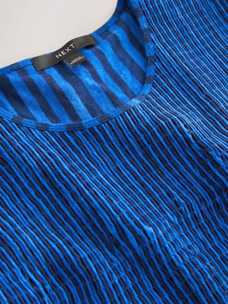 Blue Stripe Cap Sleeve Shirred Body Jersey Mini Dress - Image 7 of 7 Blue Stripe Cap Sleeve Shirred Body Jersey Mini Dress - Image 7 of 7