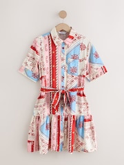 Red/Blue Bandana Printed - Short Sleeve Tie Waist Shirt Dress - Imagen 5 de 8