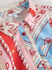 Red/Blue Bandana Printed - Short Sleeve Tie Waist Shirt Dress - Imagen 6 de 8