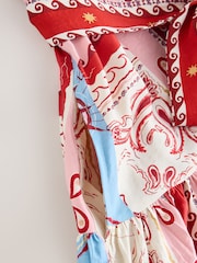 Red/Blue Bandana Printed - Short Sleeve Tie Waist Shirt Dress - Imagen 7 de 8