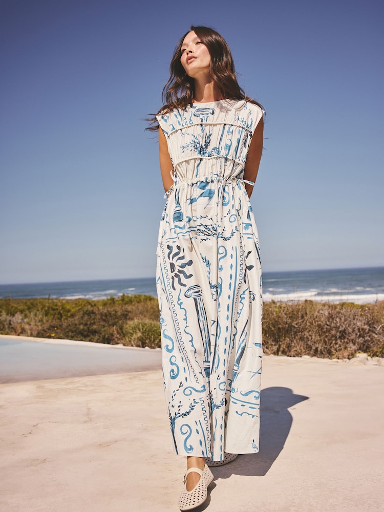 Blue Print Tie Side Midi Summer Dress - Image 2 of 8