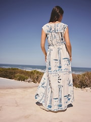 Blue Print Tie Side Midi Summer Dress - Image 3 of 8