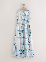 Blue Print Tie Side Midi Summer Dress - Image 6 of 8