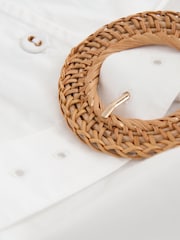 White Cotton Sleeveless Midi Belted Shirt Dress - Image 6 of 7