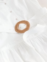 White Cotton Sleeveless Midi Belted Shirt Dress - Image 7 of 7