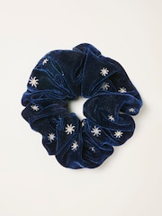 FatFace Navy Velvet Embroidered Scrunchie - Image 1 of 2