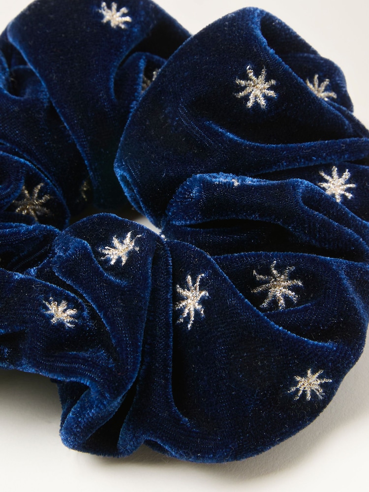 FatFace Navy Velvet Embroidered Scrunchie - Image 2 of 2