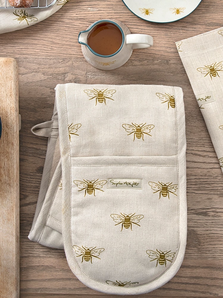 Sophie Allport Natural Linen Bee Double Oven Glove - Image 1 of 2