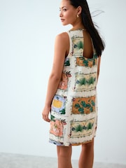 Green/Ecru Kew Collection Botanical Print - Mini-jurk met vierkante halslijn, rijk aan linnen - Afbeelding 3 van 8