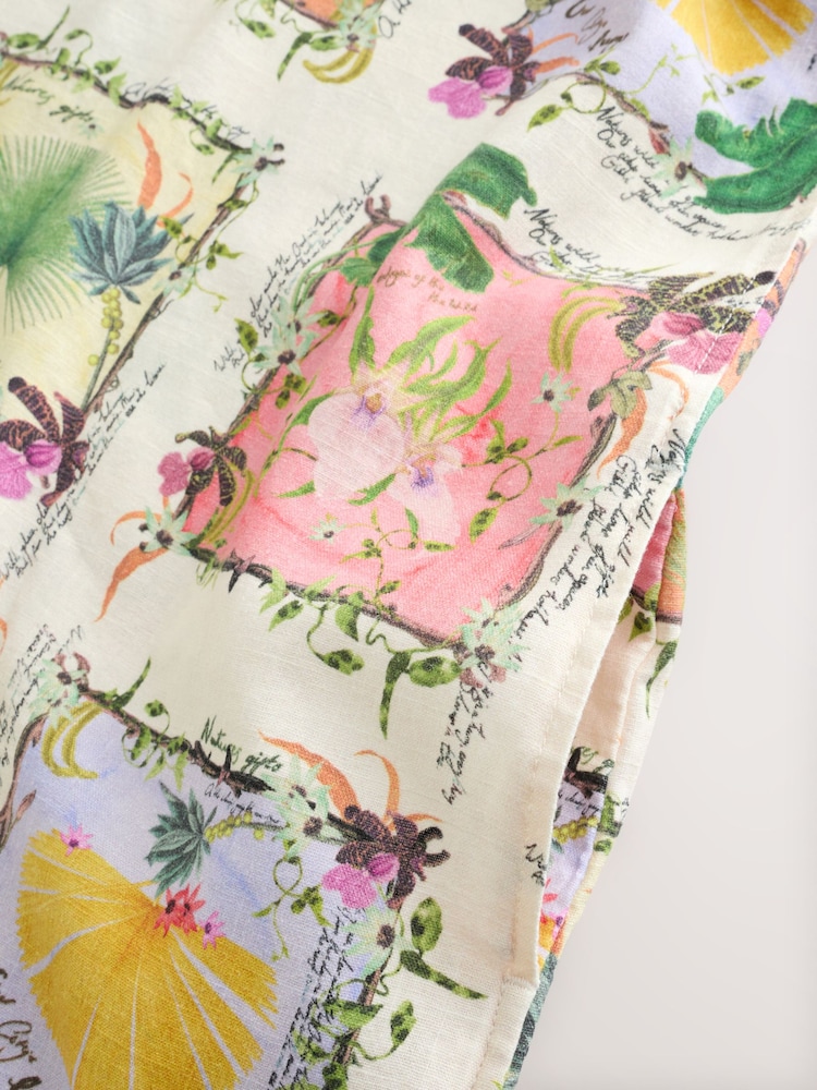 Green/Ecru Kew Collection Botanical Print - Mini-jurk met vierkante halslijn, rijk aan linnen - Afbeelding 8 van 8