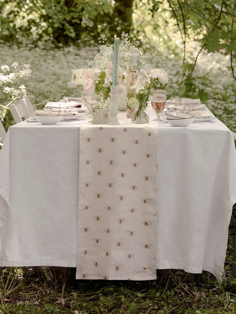 Sophie Allport Natural Linen Bees Table Runner - Image 1 of 3 Sophie Allport Natural Linen Bees Table Runner - Image 1 of 3