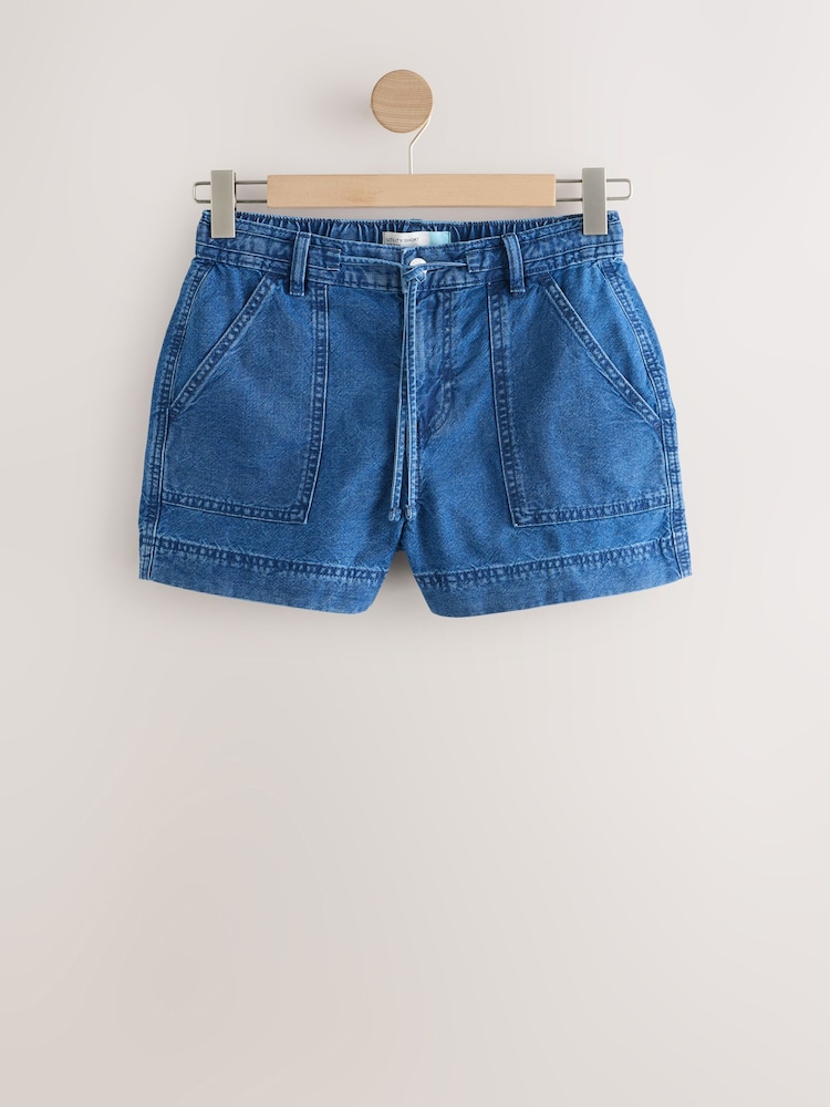 Mid Blue Pull-On Utility Denim Shorts - Image 1 of 4