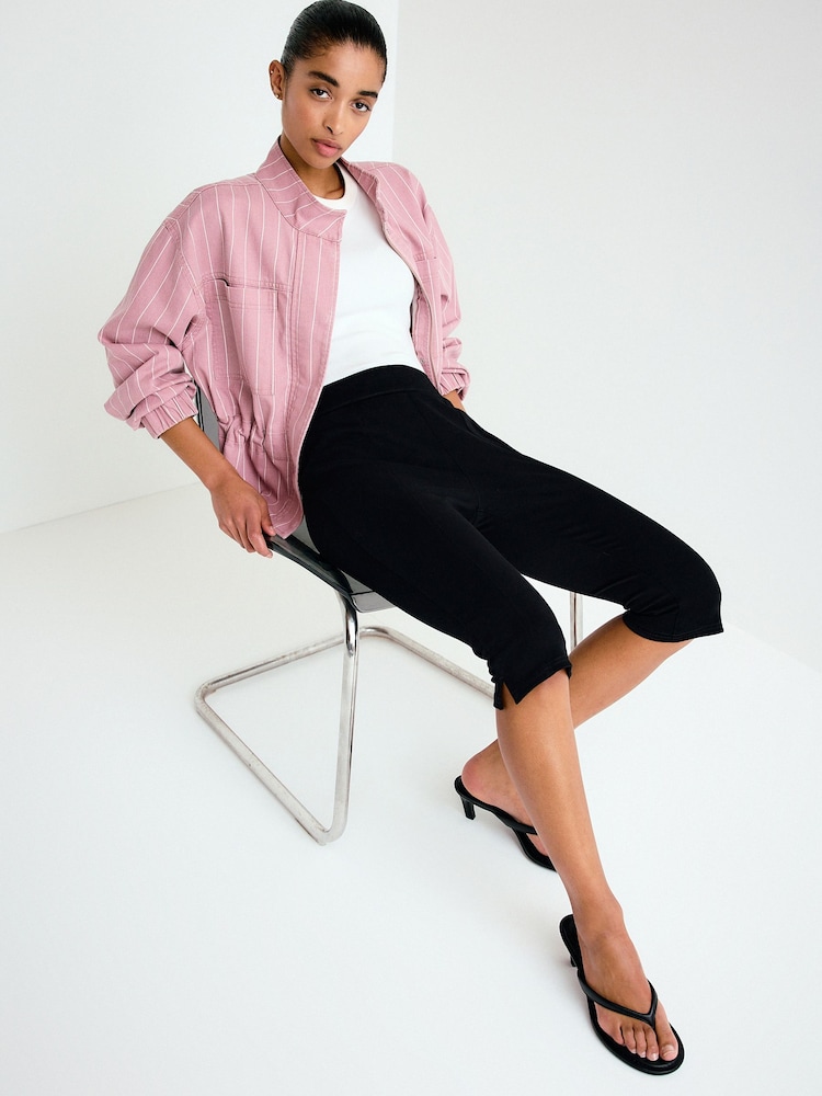 Black Jersey Denim Cropped Capri Leggings - Image 1 of 7