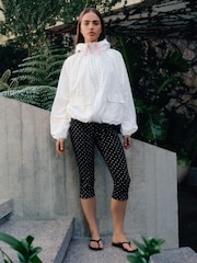 Black Polka Dot Denim Cropped Capri Jeans - Image 2 of 8