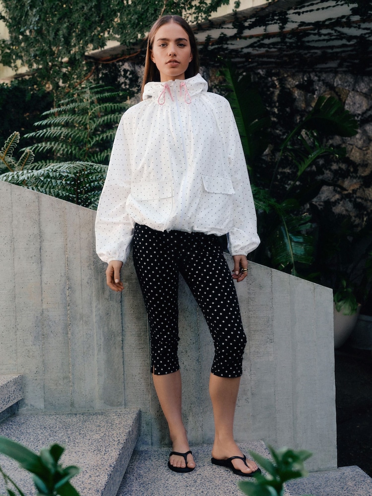 Black Polka Dot Denim Cropped Capri Jeans - Image 2 of 8