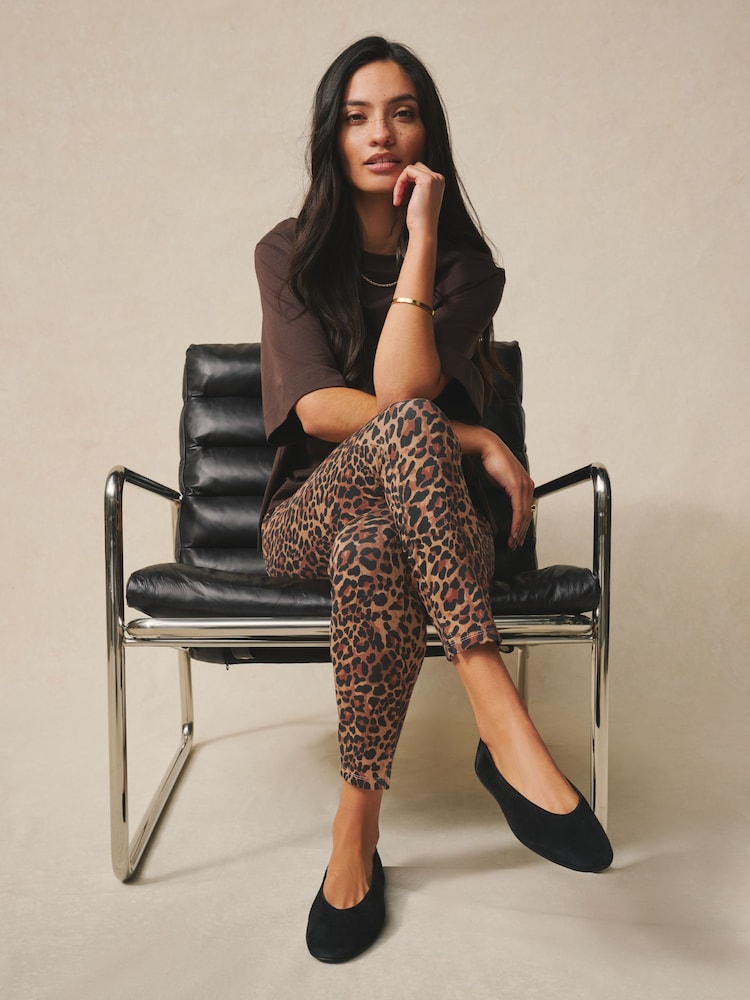 Leopard Cropped Jersey Denim Leggings - Image 2 of 9
