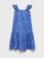 Mango Blue Cotton Ruffled Embroidered Dress - Image 1 of 3