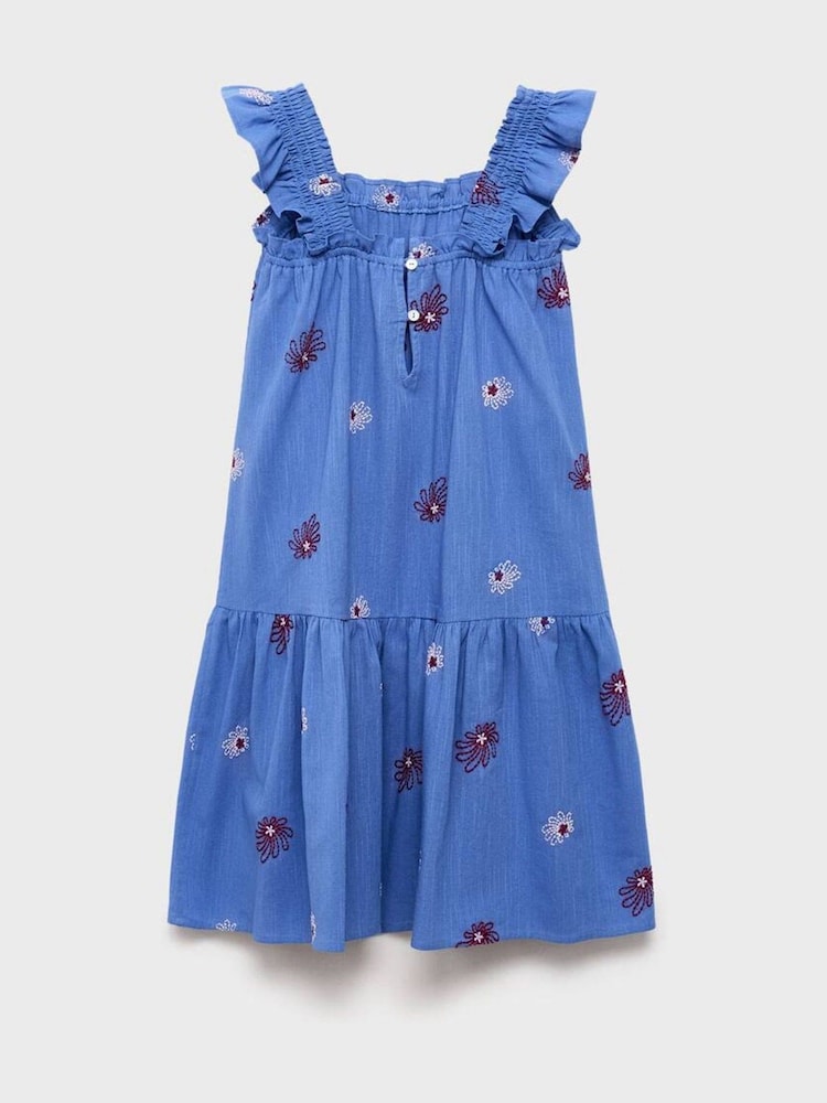 Mango Blue Cotton Ruffled Embroidered Dress - Image 2 of 3 Mango Blue Cotton Ruffled Embroidered Dress - Image 2 of 3