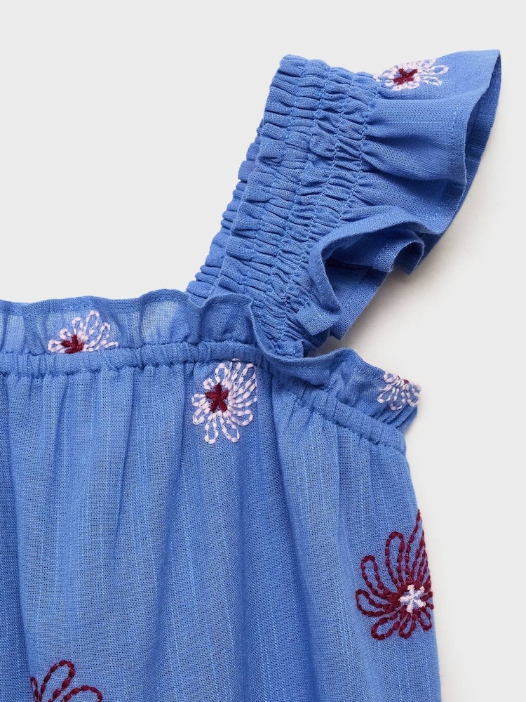 Mango Blue Cotton Ruffled Embroidered Dress - Image 3 of 3 Mango Blue Cotton Ruffled Embroidered Dress - Image 3 of 3