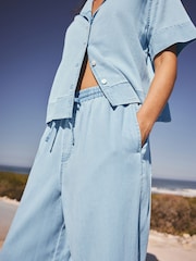 Lichtblauw - Pull on Lightweight Denim Wide Leg Crop Jeans - Afbeelding 6 van 7