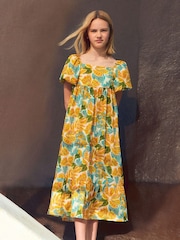 Mango Yellow Patterned Short Sleeve Maxi Dress - Image 1 of 4