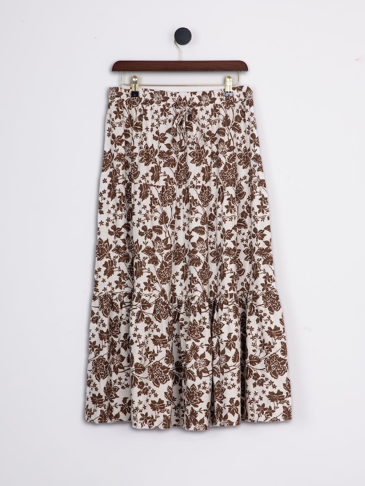 Lakeland Clothing Scarlett Linen Blend Midi Brown Skirt - Image 1 of 4