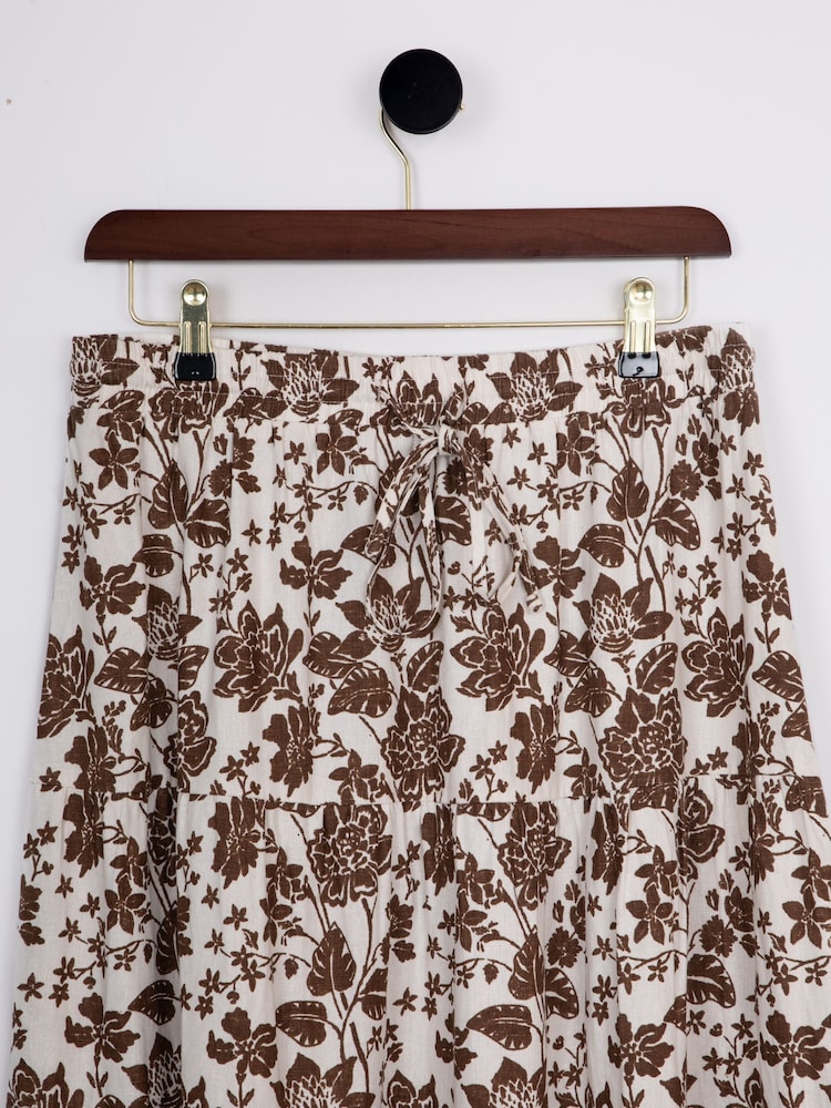 Lakeland Clothing Scarlett Linen Blend Midi Brown Skirt - Image 2 of 4