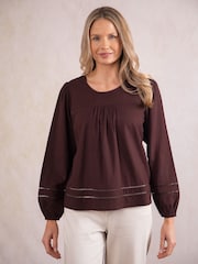 Lakeland Clothing Pearl Linen Blend Brown Blouse - Imagen 2 de 7