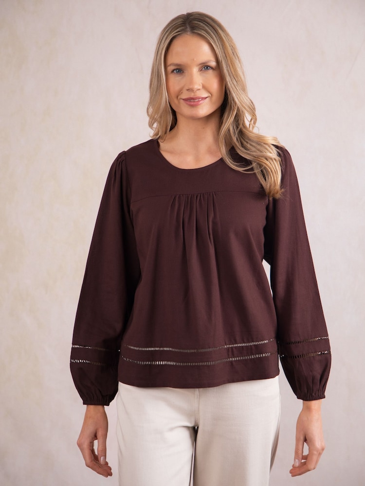 Lakeland Clothing Pearl Linen Blend Brown Blouse - Imagen 2 de 7
