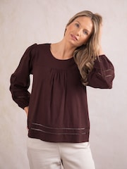 Lakeland Clothing Pearl Linen Blend Brown Blouse - Imagen 3 de 7