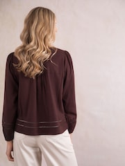 Lakeland Clothing Pearl Linen Blend Brown Blouse - Imagen 4 de 7
