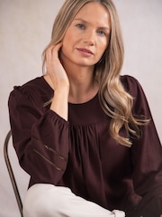 Lakeland Clothing Pearl Linen Blend Brown Blouse - Imagen 6 de 7