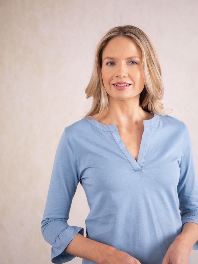 Lakeland Clothing Blue 100% Cotton Grace V-Neck Blouse - Image 1 of 4