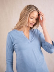 Lakeland Clothing Blue 100% Cotton Grace V-Neck Blouse - Image 2 of 4