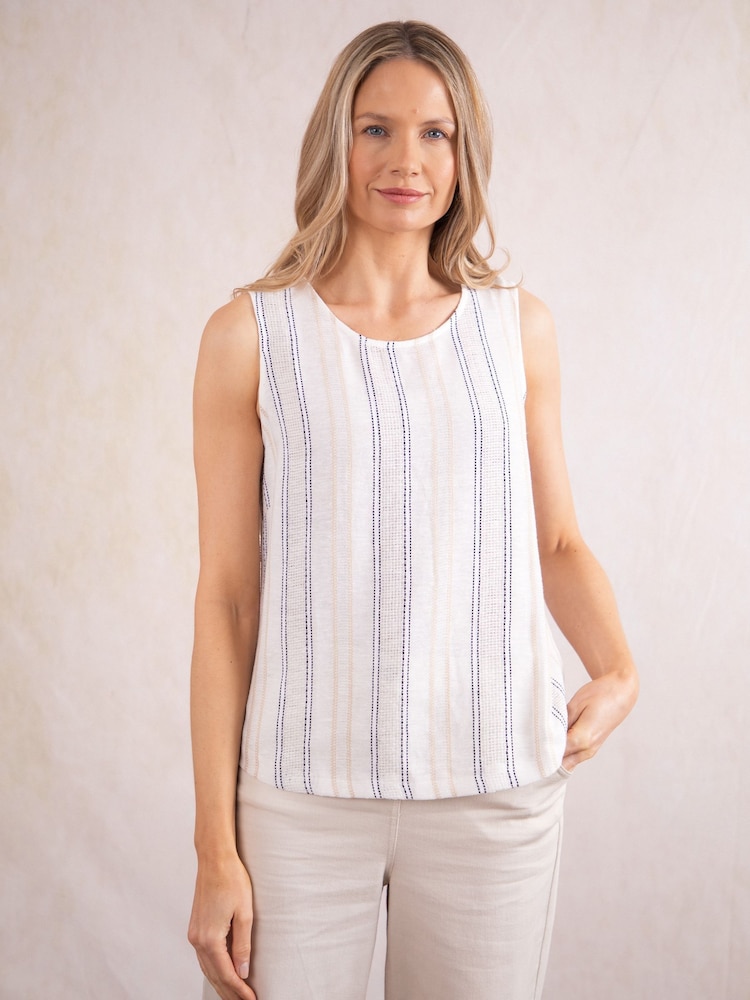 Lakeland Clothing Cream Ellery Linen Blend Stripe Blouse - Image 1 of 5
