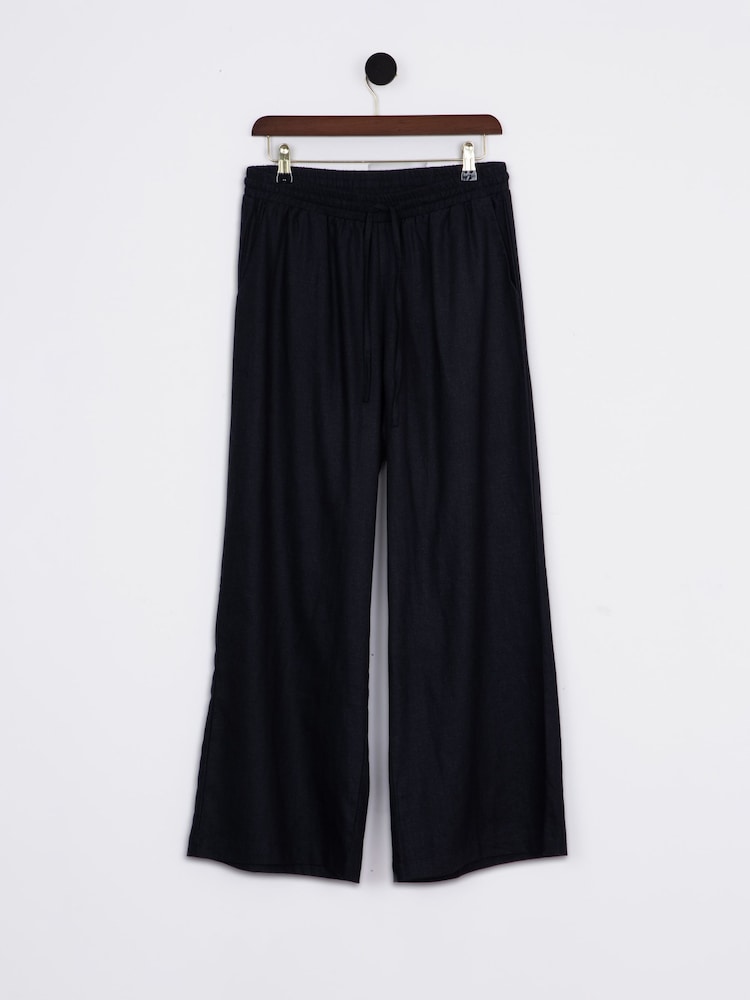 Lakeland Clothing Sarah Wide Leg Linen Blend Black Trousers - Imagen 1 de 3