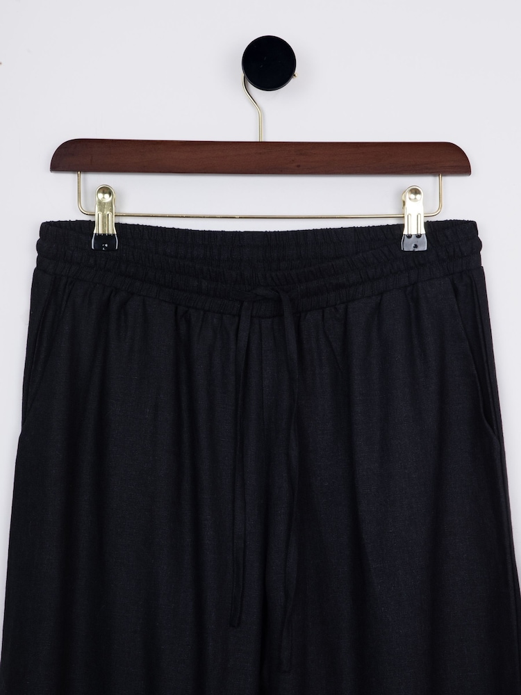 Lakeland Clothing Sarah Wide Leg Linen Blend Black Trousers - Imagen 3 de 3