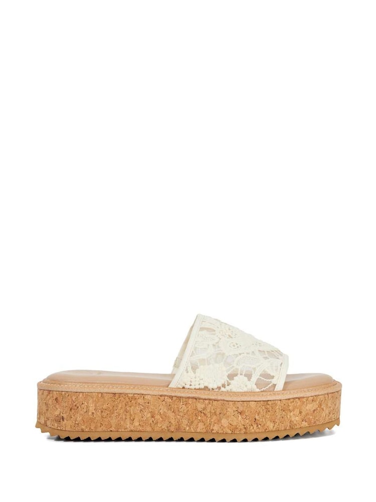 Dune London Cream Luffit Cork Wrap Around Flat Wedge Sandals - Image 2 of 6 Dune London Cream Luffit Cork Wrap Around Flat Wedge Sandals - Image 2 of 6