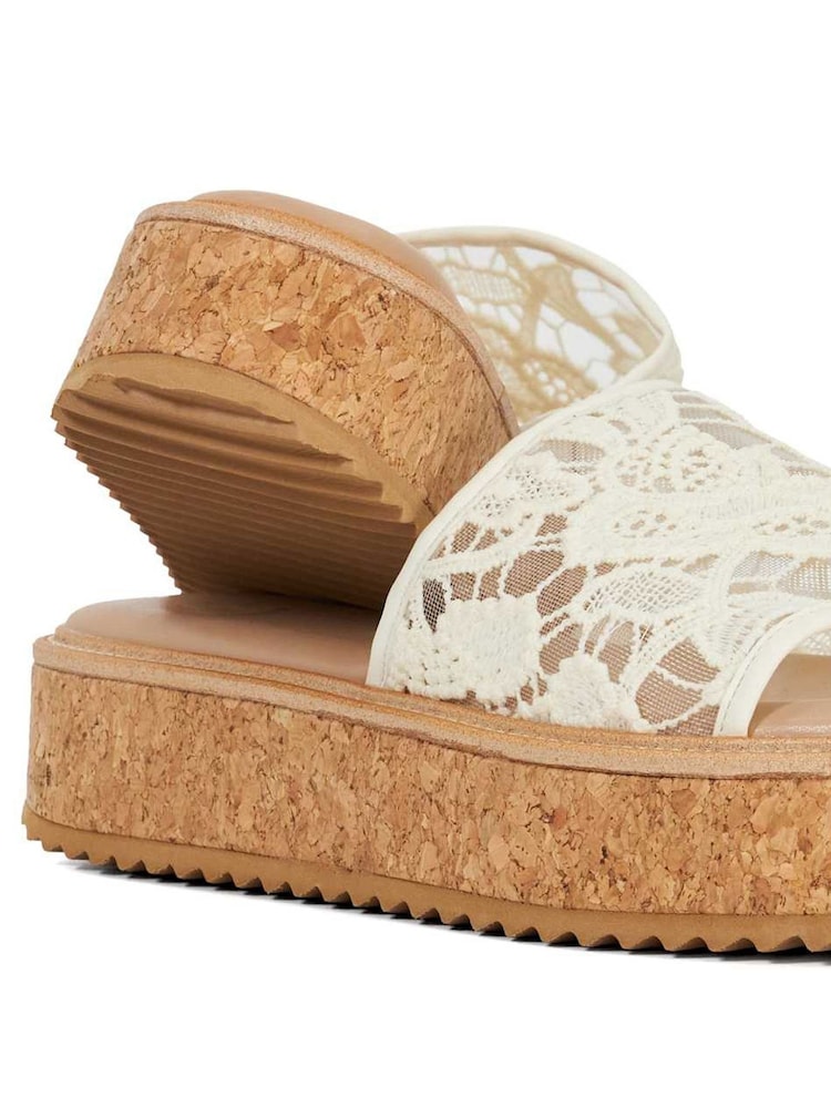 Dune London Cream Luffit Cork Wrap Around Flat Wedge Sandals - Image 6 of 6