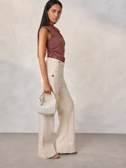 Ecru Gold Button Front Wide Leg Jeans - Image 1 of 5