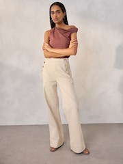 Ecru Gold Button Front Wide Leg Jeans - Image 2 of 5