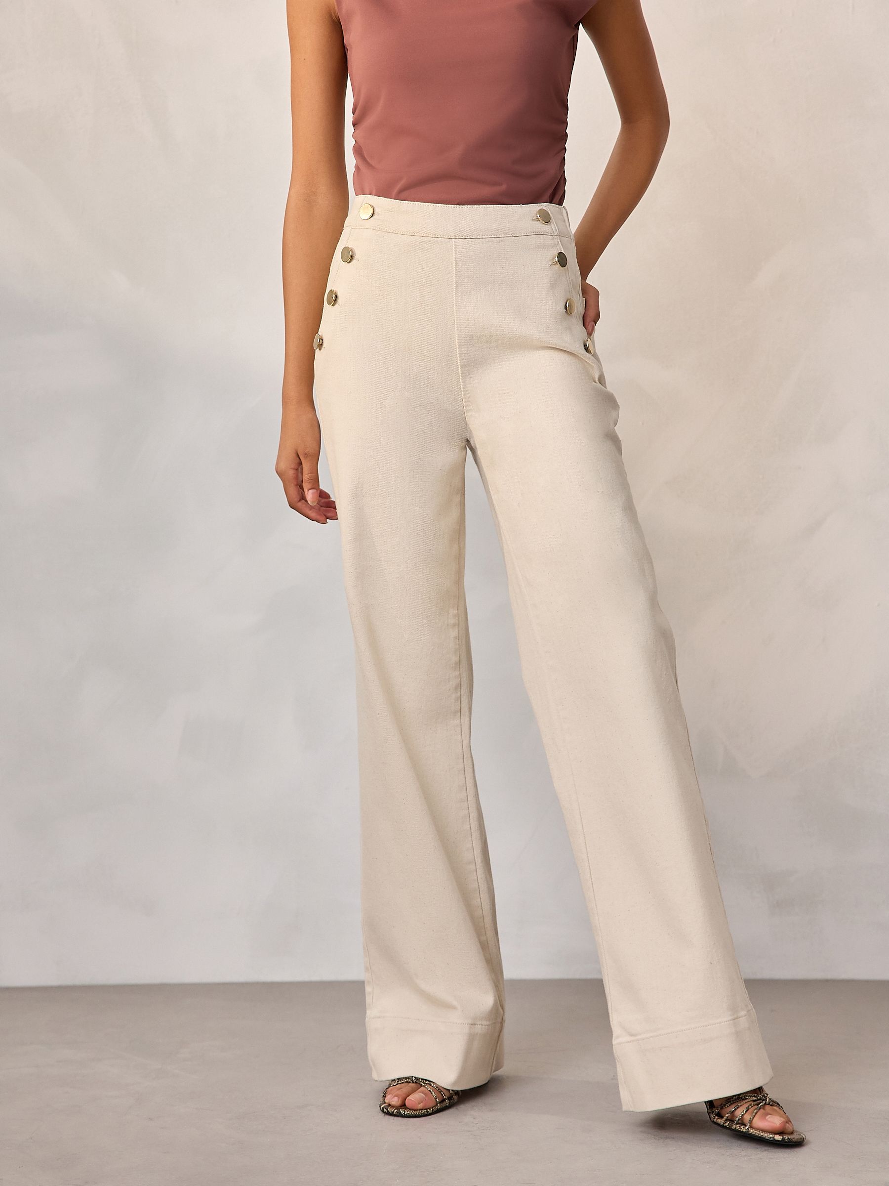 Buy Ecru Gold Button Front Wide Leg Jeans from Next USA