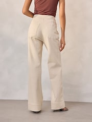 Ecru Gold Button Front Wide Leg Jeans - Image 4 of 5
