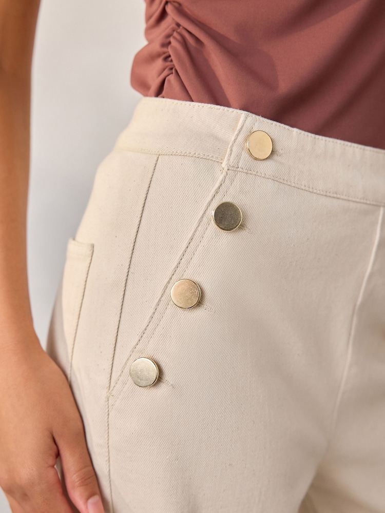 Ecru Gold Button Front Wide Leg Jeans - Image 5 of 5